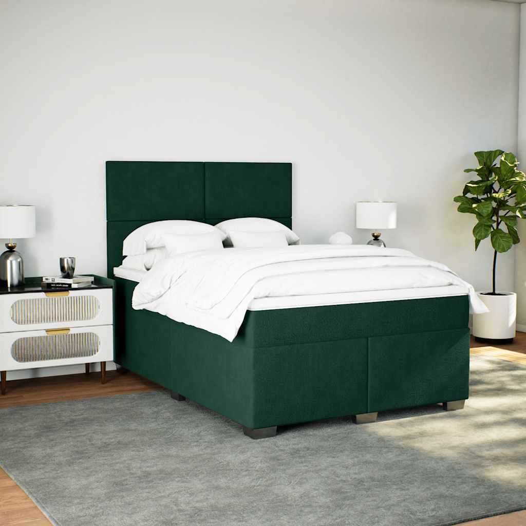 Pat box spring cu saltea, verde închis, 160x200 cm, catifea GartenMobel Dekor