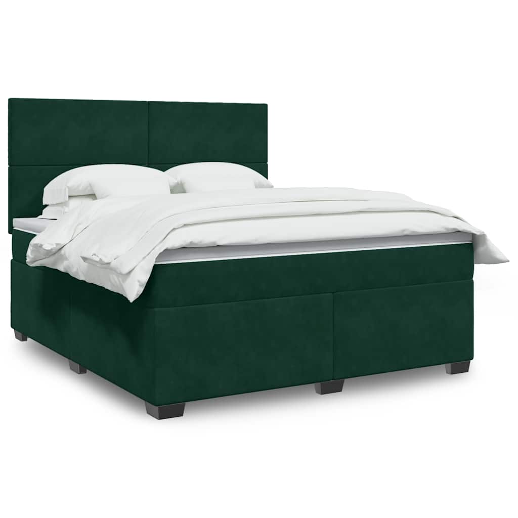 Pat box spring cu saltea, verde închis, 180x200 cm, catifea GartenMobel Dekor