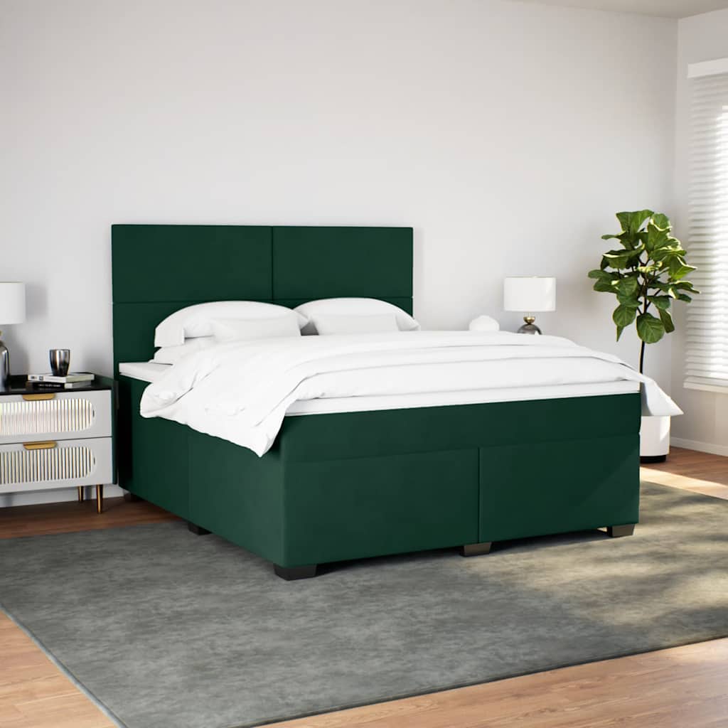 Pat box spring cu saltea, verde închis, 180x200 cm, catifea GartenMobel Dekor