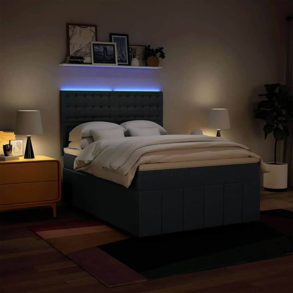 Pat box spring cu saltea, albastru, 140x200 cm, textil GartenMobel Dekor