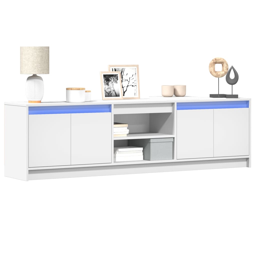 Dulap TV cu LED, alb, 180x34x50 cm, lemn prelucrat GartenMobel Dekor