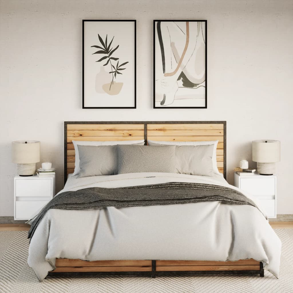 Noptiere montate pe perete cu lumini LED, 2 buc., alb GartenMobel Dekor