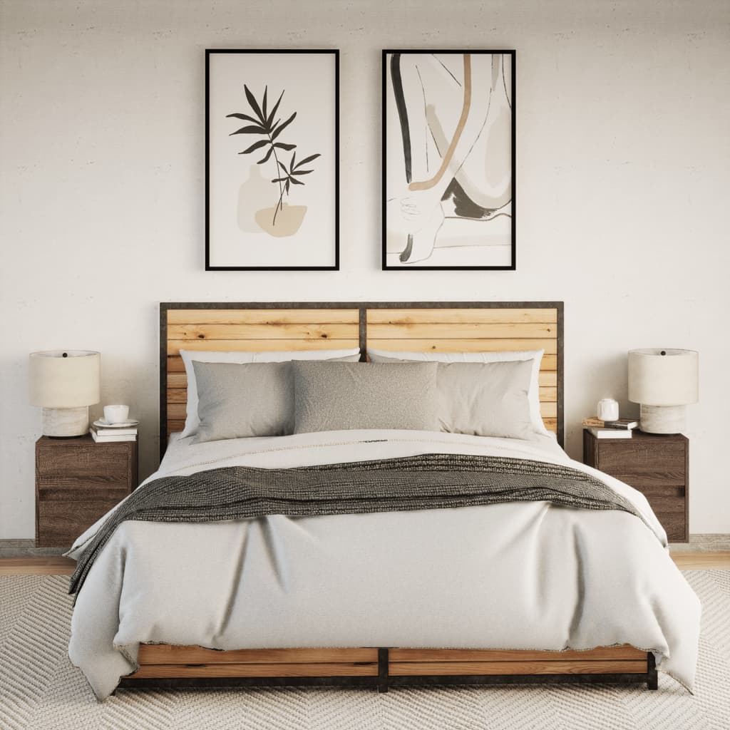 Noptiere montate pe perete cu lumini LED, 2 buc., stejar maro GartenMobel Dekor