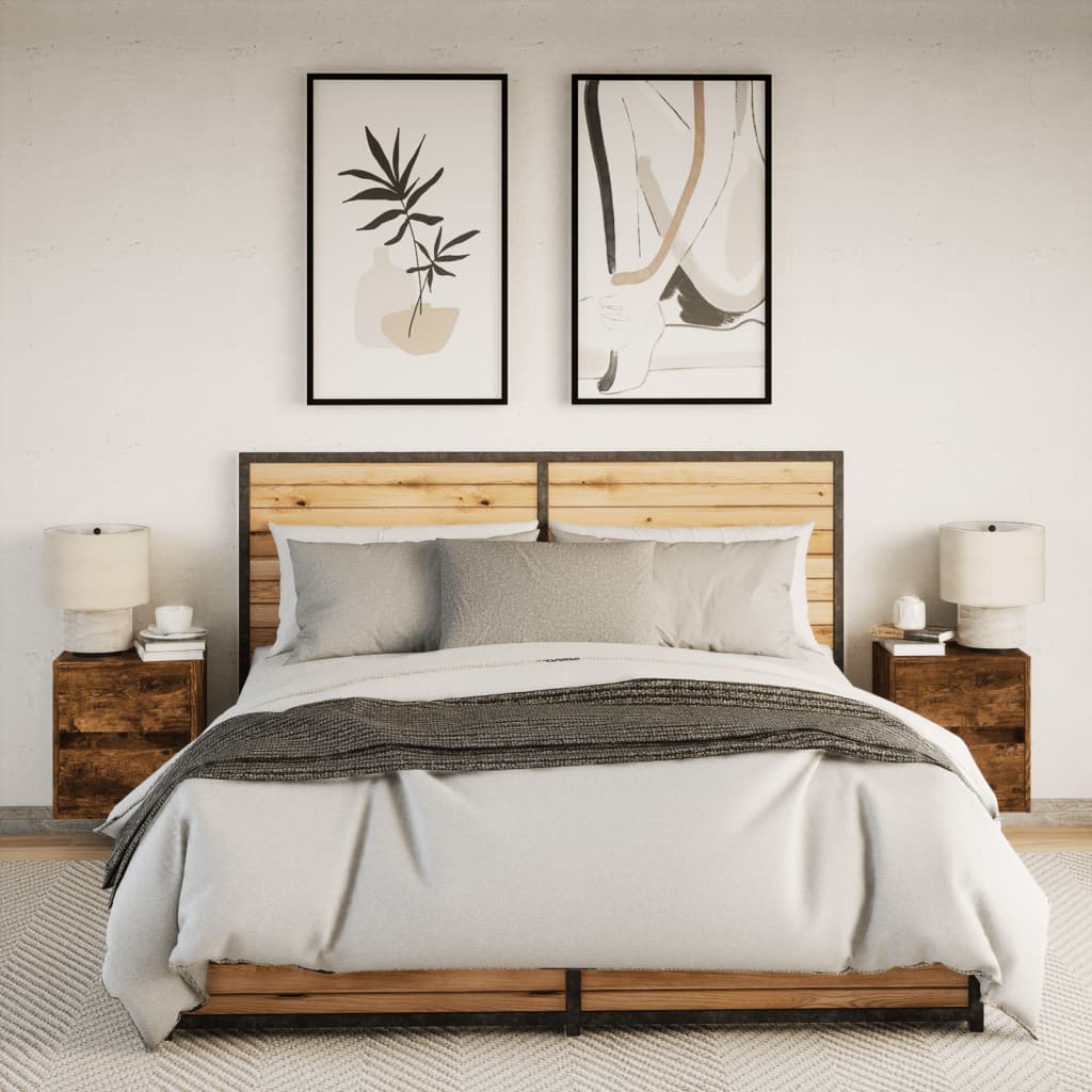 Noptiere montate pe perete cu lumini LED, 2 buc.,stejar fumuriu GartenMobel Dekor