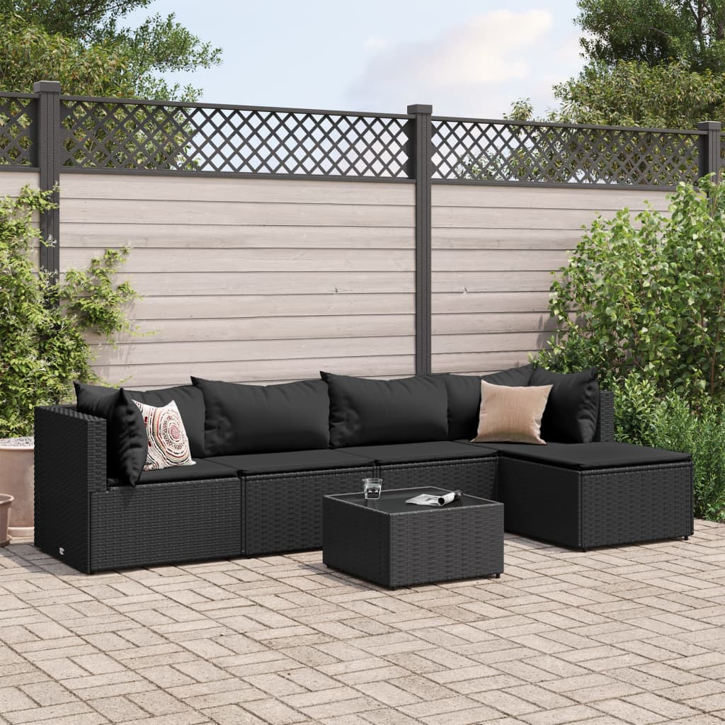 Set mobilier de grădină cu perne, 6 piese, negru, poliratan GartenMobel Dekor
