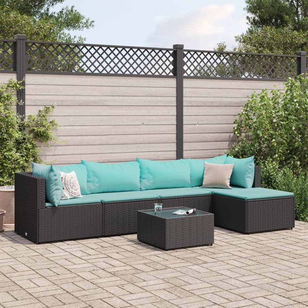 Set mobilier de grădină cu perne, 6 piese, negru, poliratan GartenMobel Dekor