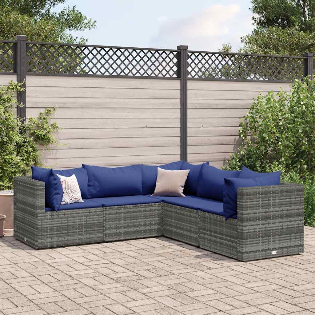 Set mobilier de grădină cu perne, 5 piese, gri, poliratan GartenMobel Dekor