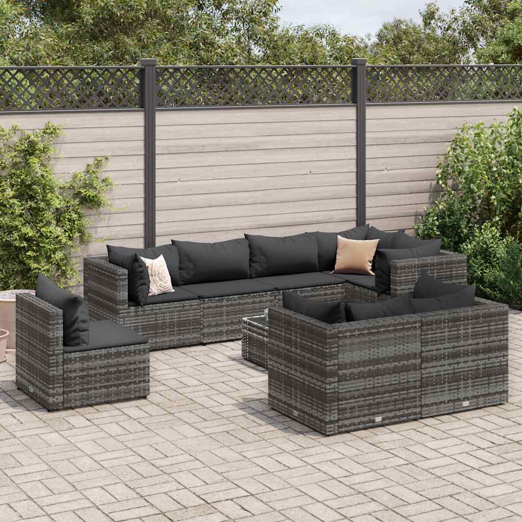 Set mobilier de grădină cu perne, 9 piese, gri, poliratan GartenMobel Dekor