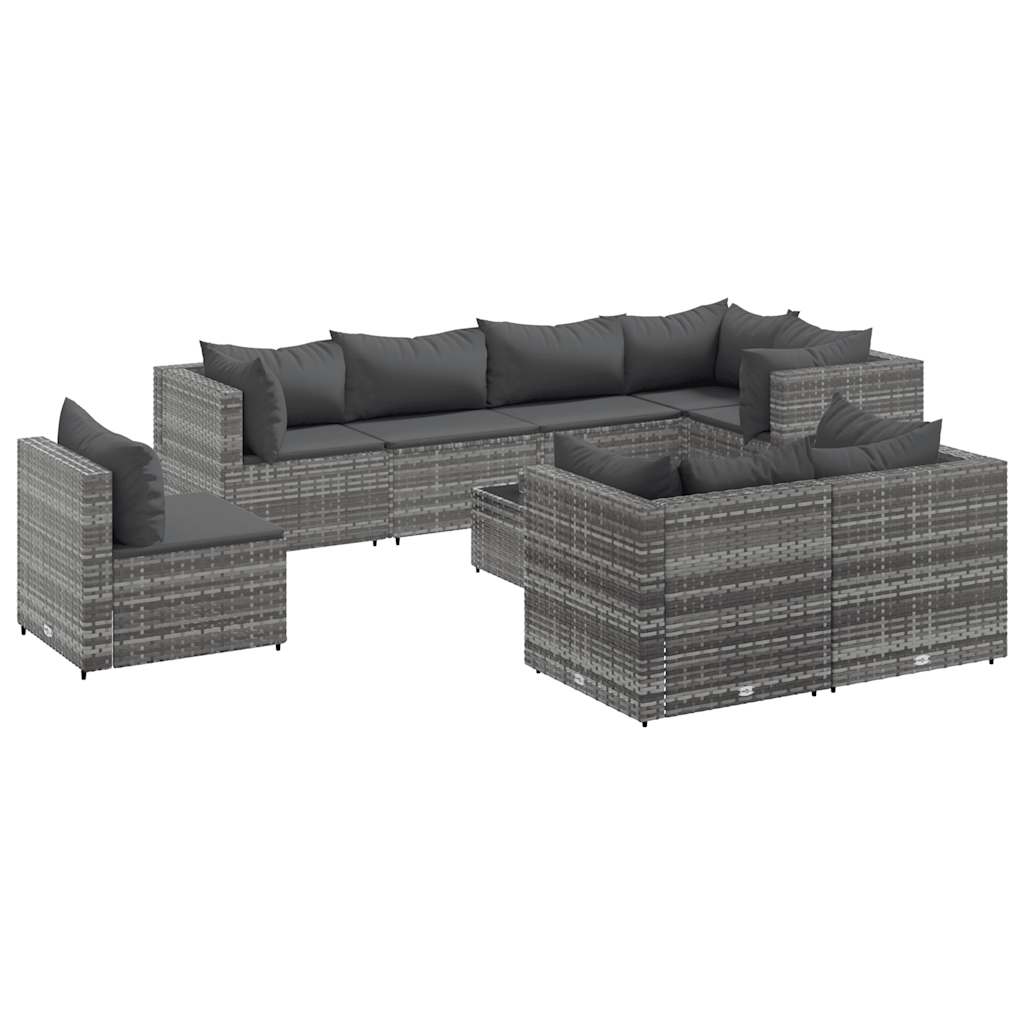 Set mobilier de grădină cu perne, 9 piese, gri, poliratan GartenMobel Dekor