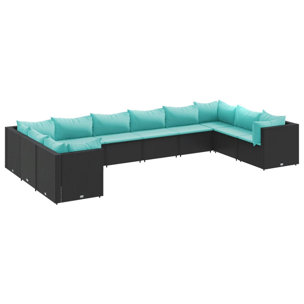 Set mobilier de grădină cu perne, 10 piese, negru, poliratan GartenMobel Dekor