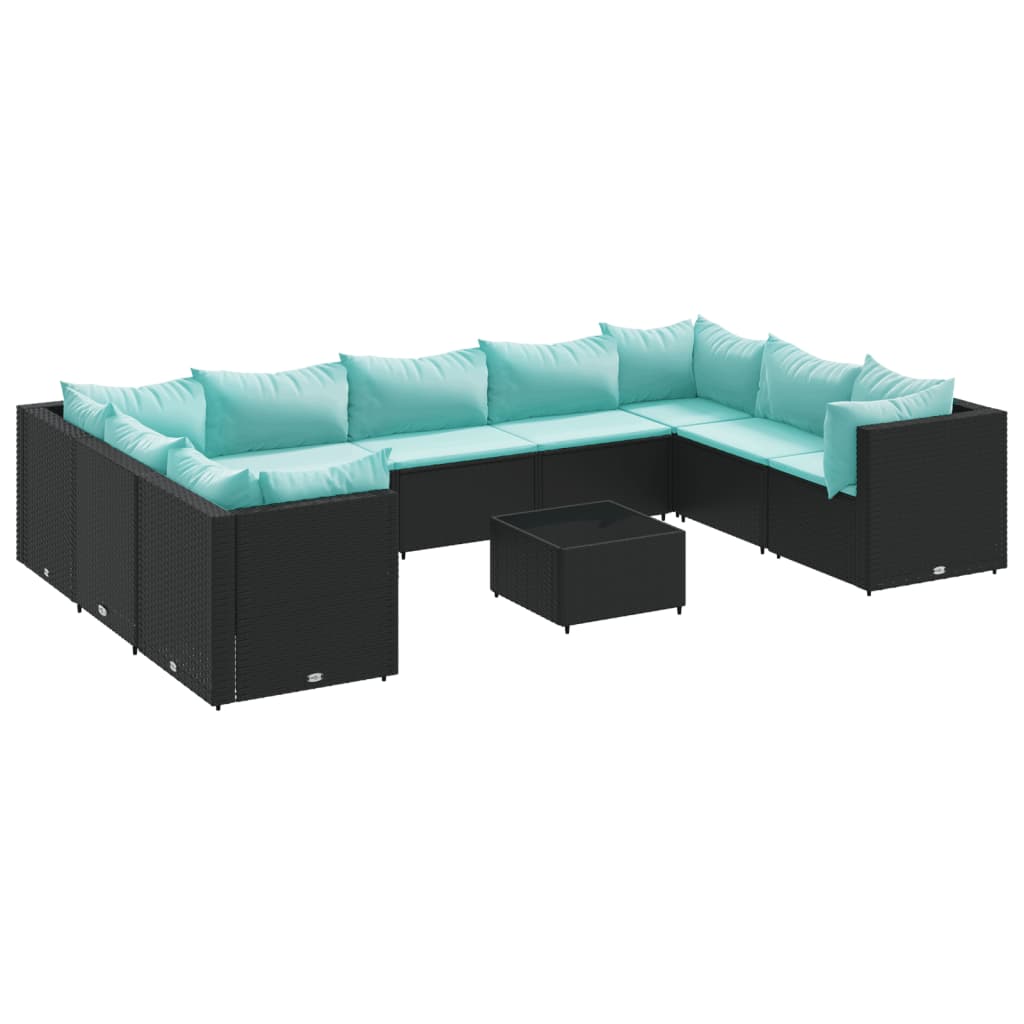 Set mobilier de grădină cu perne, 10 piese, negru, poliratan GartenMobel Dekor