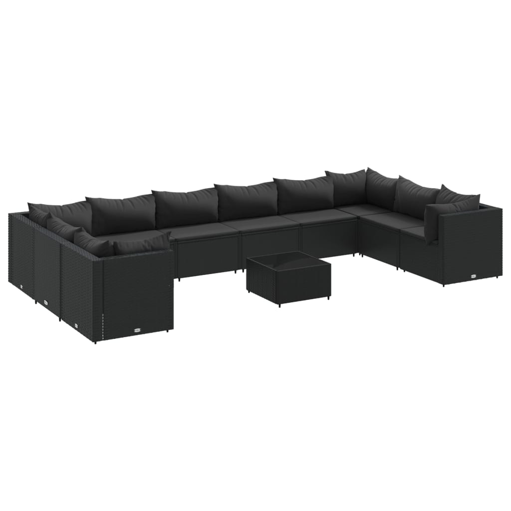 Set mobilier de grădină cu perne, 11 piese, negru, poliratan GartenMobel Dekor