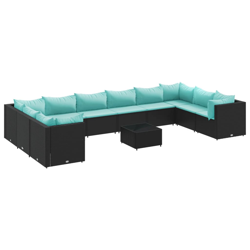 Set mobilier de grădină cu perne, 11 piese, negru, poliratan GartenMobel Dekor