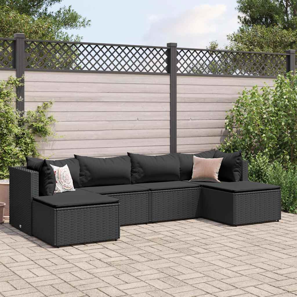 Set mobilier de grădină cu perne, 6 piese, negru, poliratan GartenMobel Dekor
