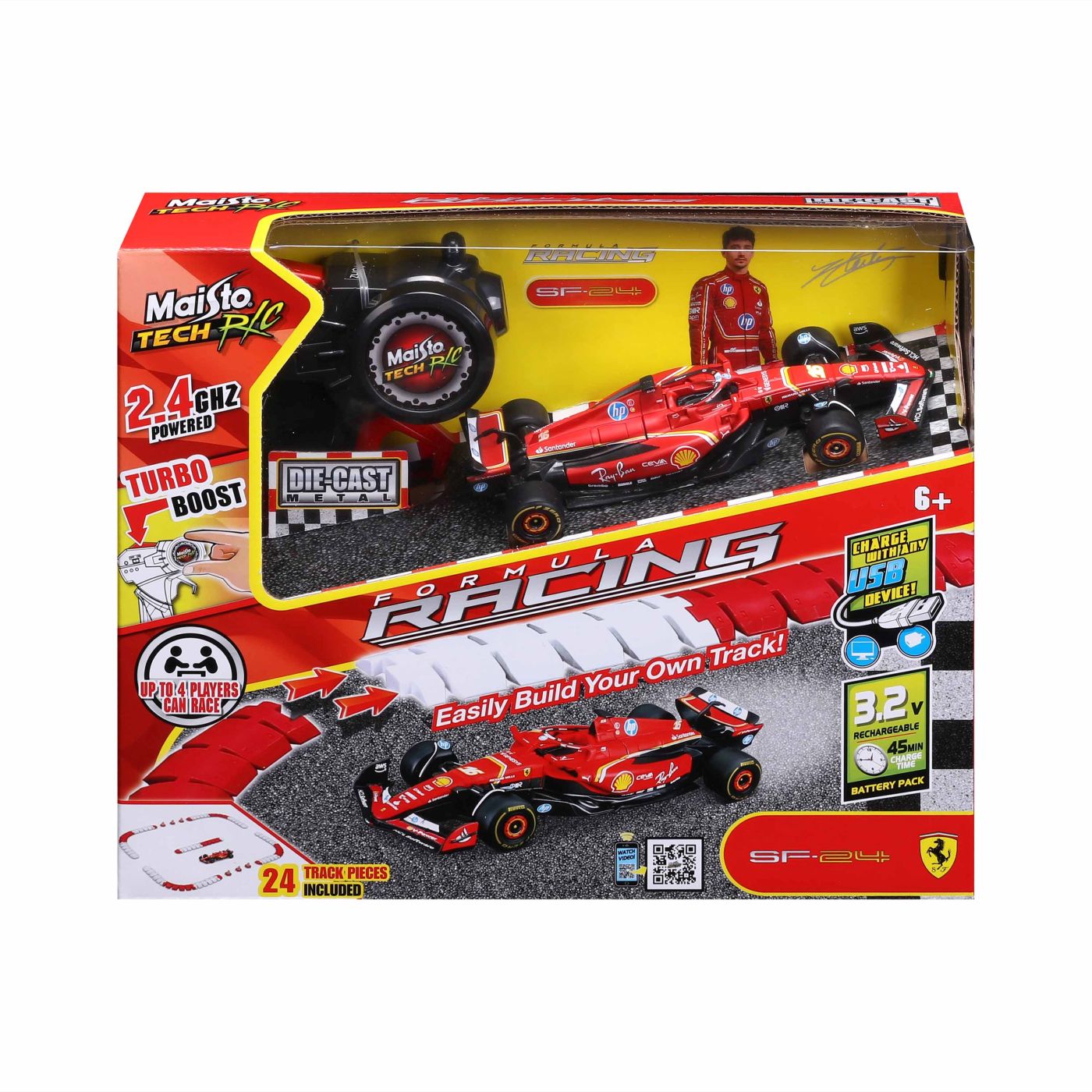 MAISTO SET PISTA CONSTRUIBILA CU MASINUTA FERRARI SF 24 RC CU TELECOMANDA 2.4GHz SCARA 1 LA 41