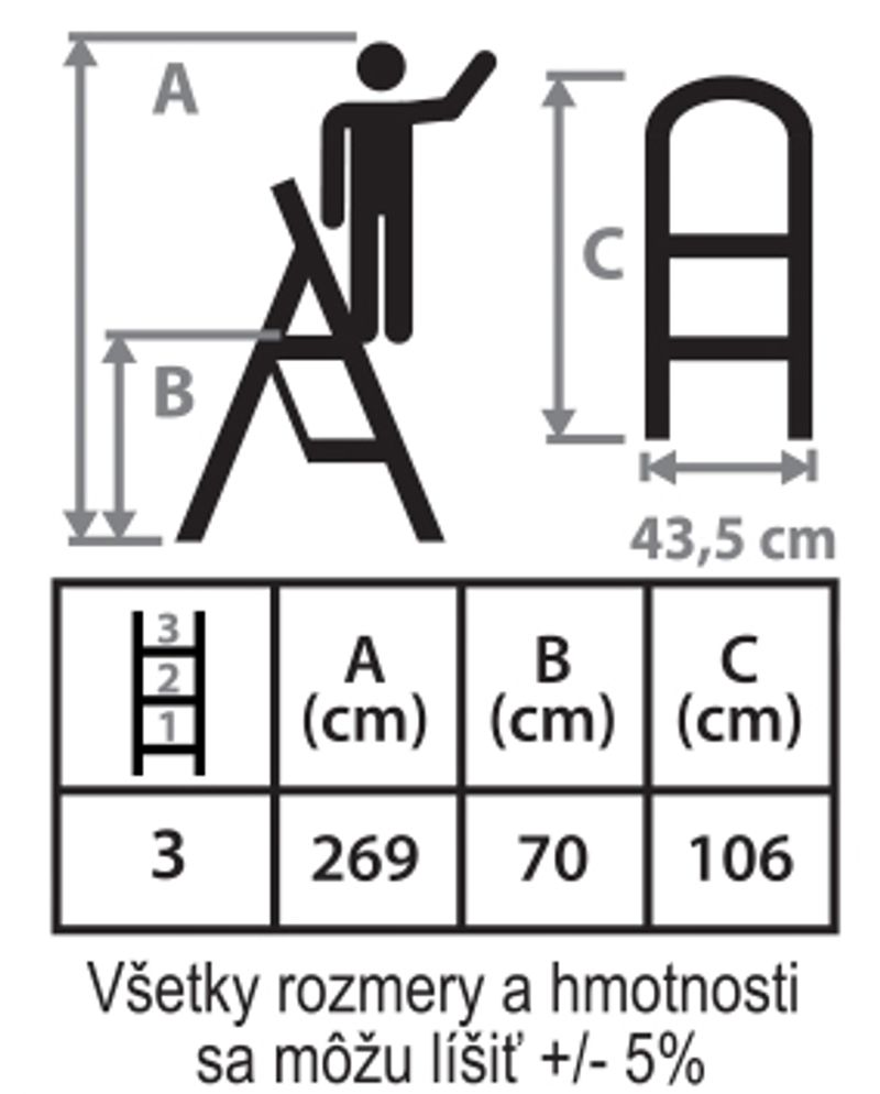 Schodíky Strend Pro LFD110 3 stupienkové, oceľové, EN14183, nosn. 150 kg