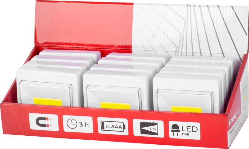 Svietidlo Strend Pro Switchlight C1062, 3W COB 100 lm, 3xAAA, vypínač, Sellbox 12 ks