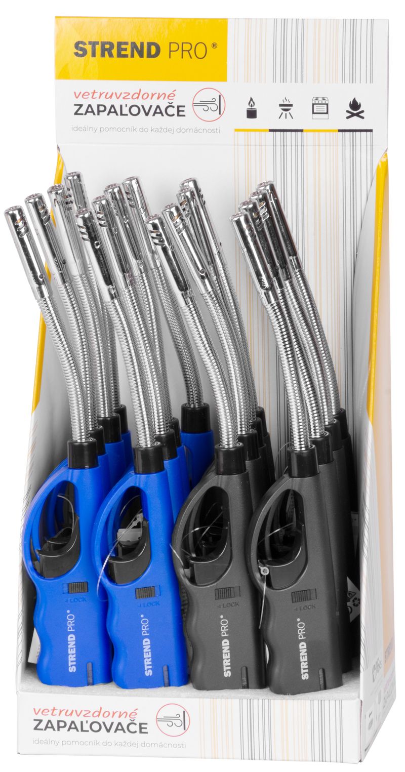 Zapaľovač Strend Pro FLEXI Windproof, vetru odolný, Sellbox 16 ks