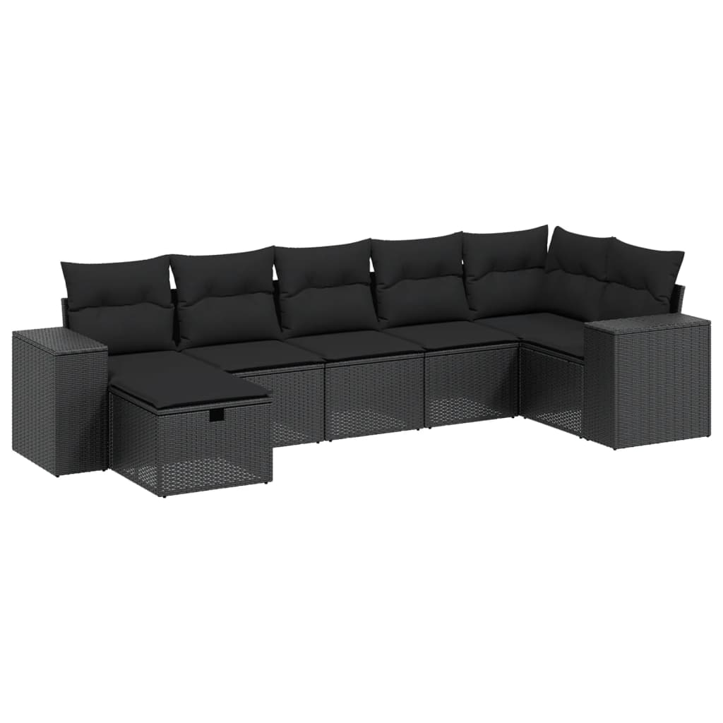 Set canapele de grădină cu perne, 7 piese, negru, poliratan GartenMobel Dekor