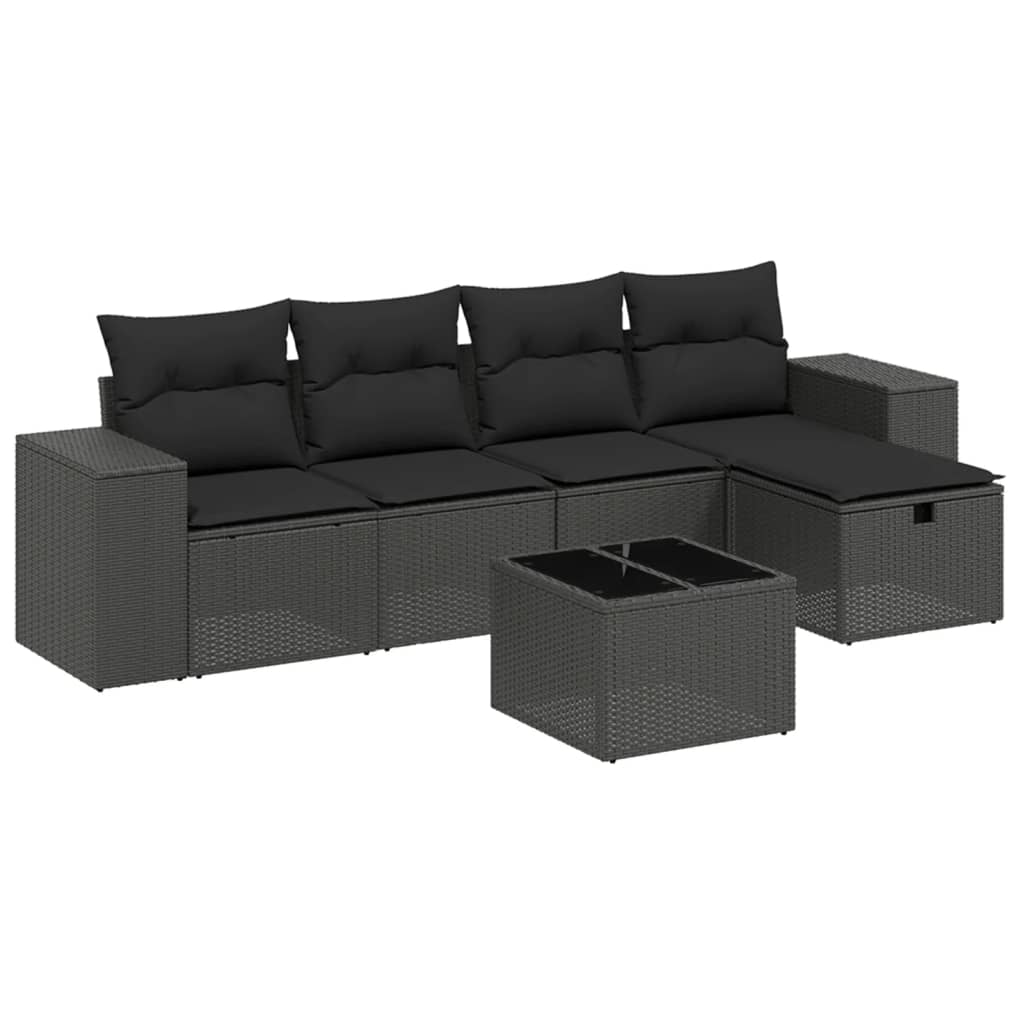 Set mobilier de grădină cu perne, 6 piese, negru, poliratan GartenMobel Dekor
