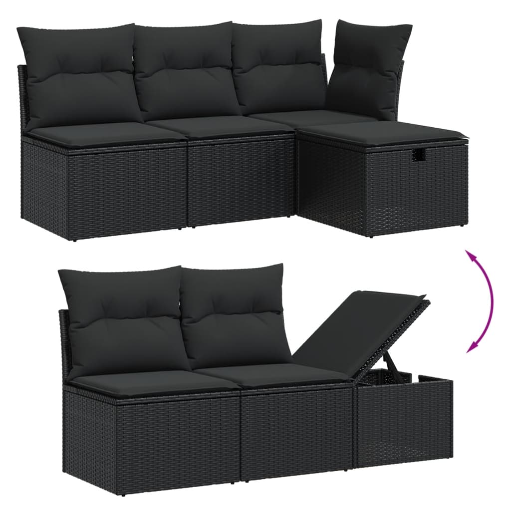 Set mobilier de grădină cu perne, 6 piese, negru, poliratan GartenMobel Dekor