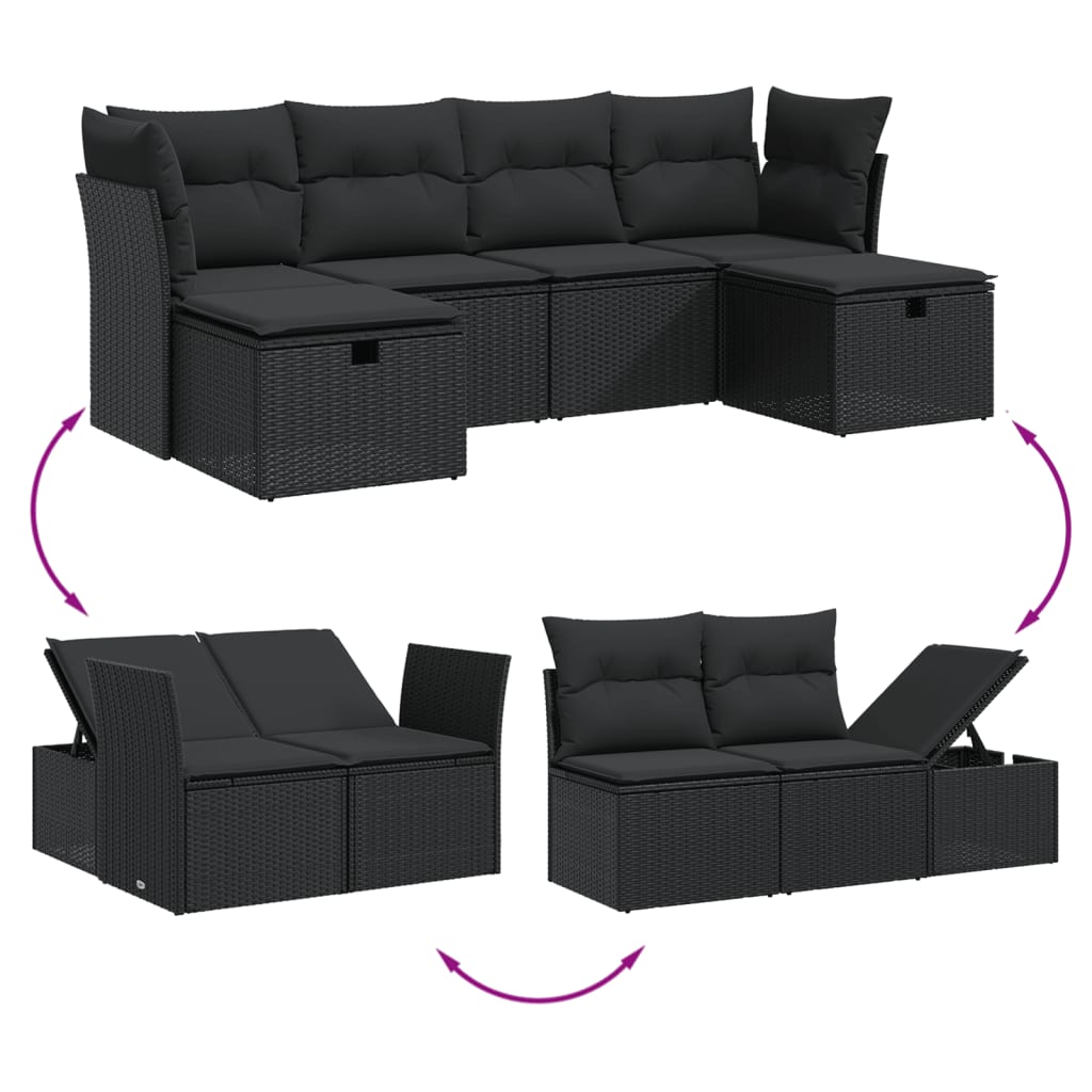 Set mobilier de grădină cu perne, 6 piese, negru, poliratan GartenMobel Dekor