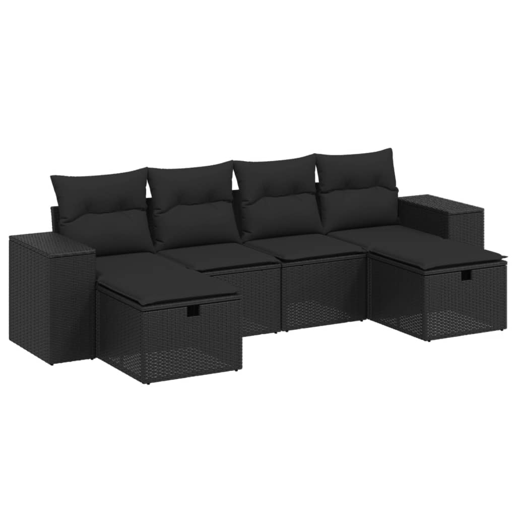 Set mobilier de grădină cu perne, 6 piese, negru, poliratan GartenMobel Dekor