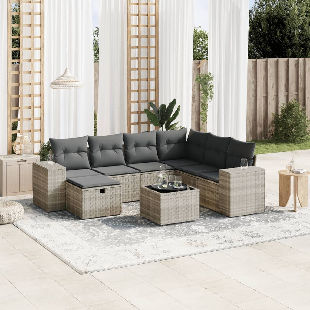 Set mobilier de grădină cu perne, 8 piese gri deschis poliratan GartenMobel Dekor