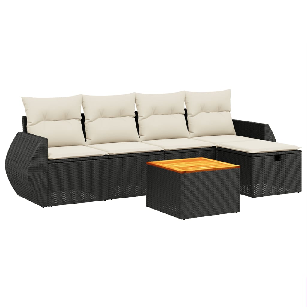 Set mobilier de grădină cu perne, 6 piese, negru, poliratan GartenMobel Dekor