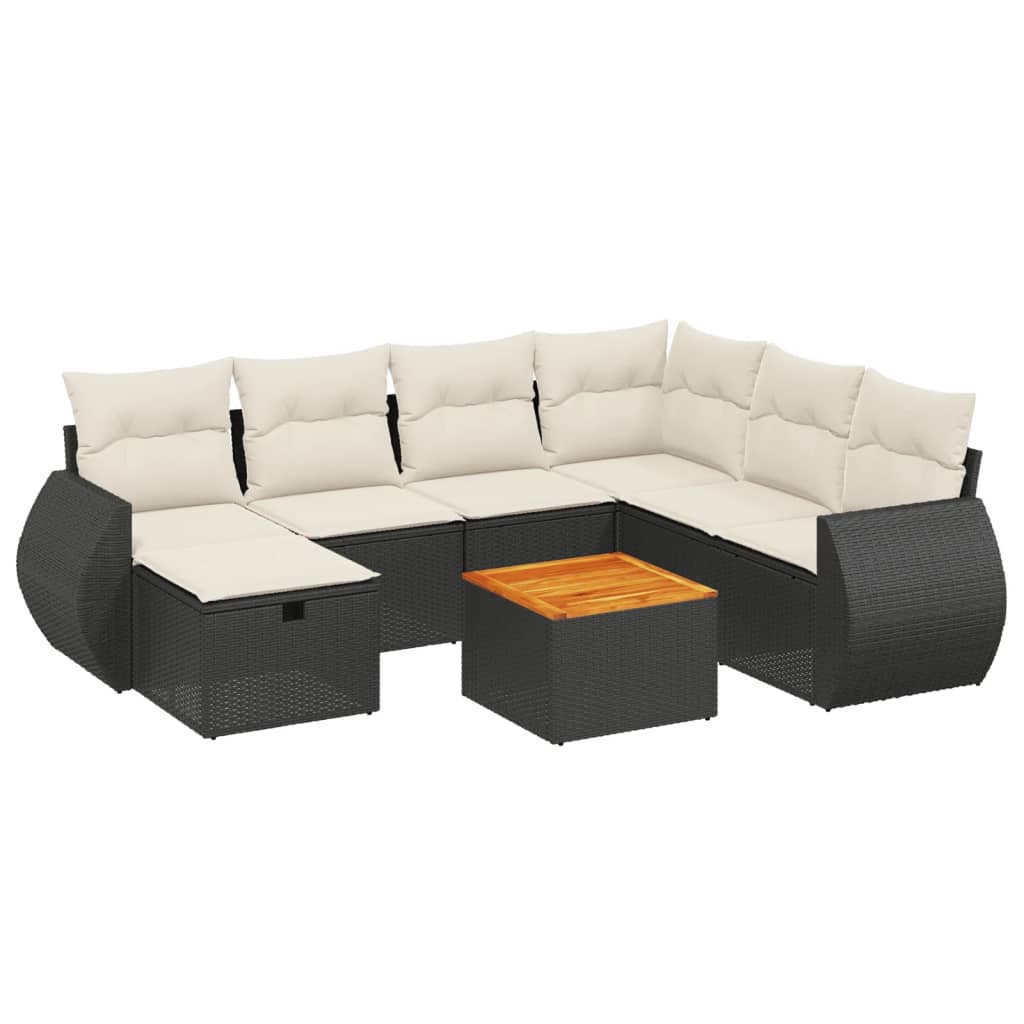Set mobilier de grădină cu perne, 8 piese, negru, poliratan GartenMobel Dekor