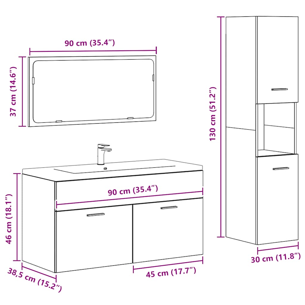 Set mobilier de baie, 3 piese, gri beton, lemn compozit GartenMobel Dekor