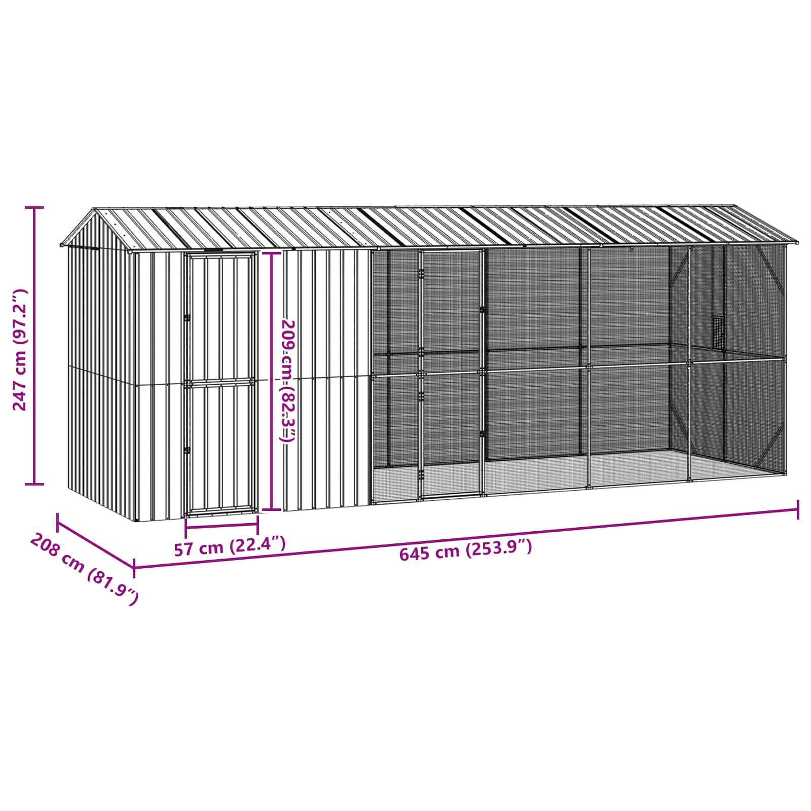 Cușcă pentru păsări Antracit 645 x 208 x 247 cm Oțel Galvanizat GartenMobel Dekor