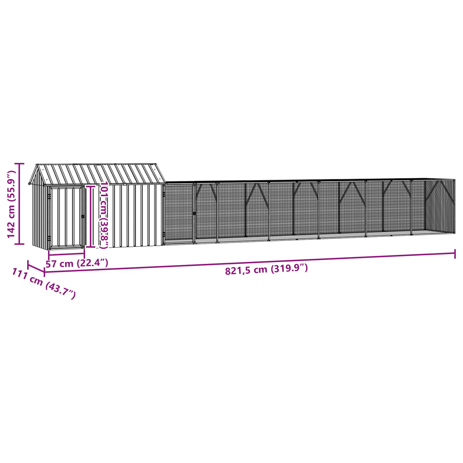 Cușcă pentru păsări cu depozitare Antracit 821,5 x 111 x 142 cm GartenMobel Dekor