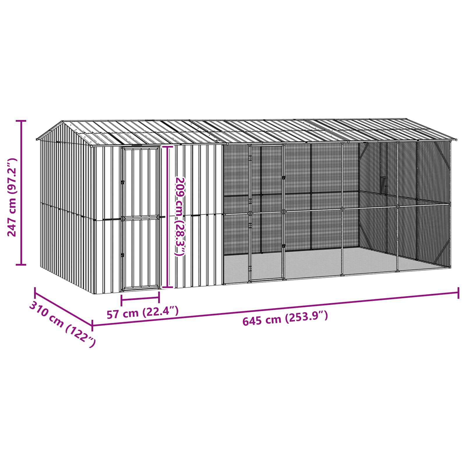 Cușcă pentru păsări Antracit 645 x 310 x 247 cm Oțel Galvanizat GartenMobel Dekor