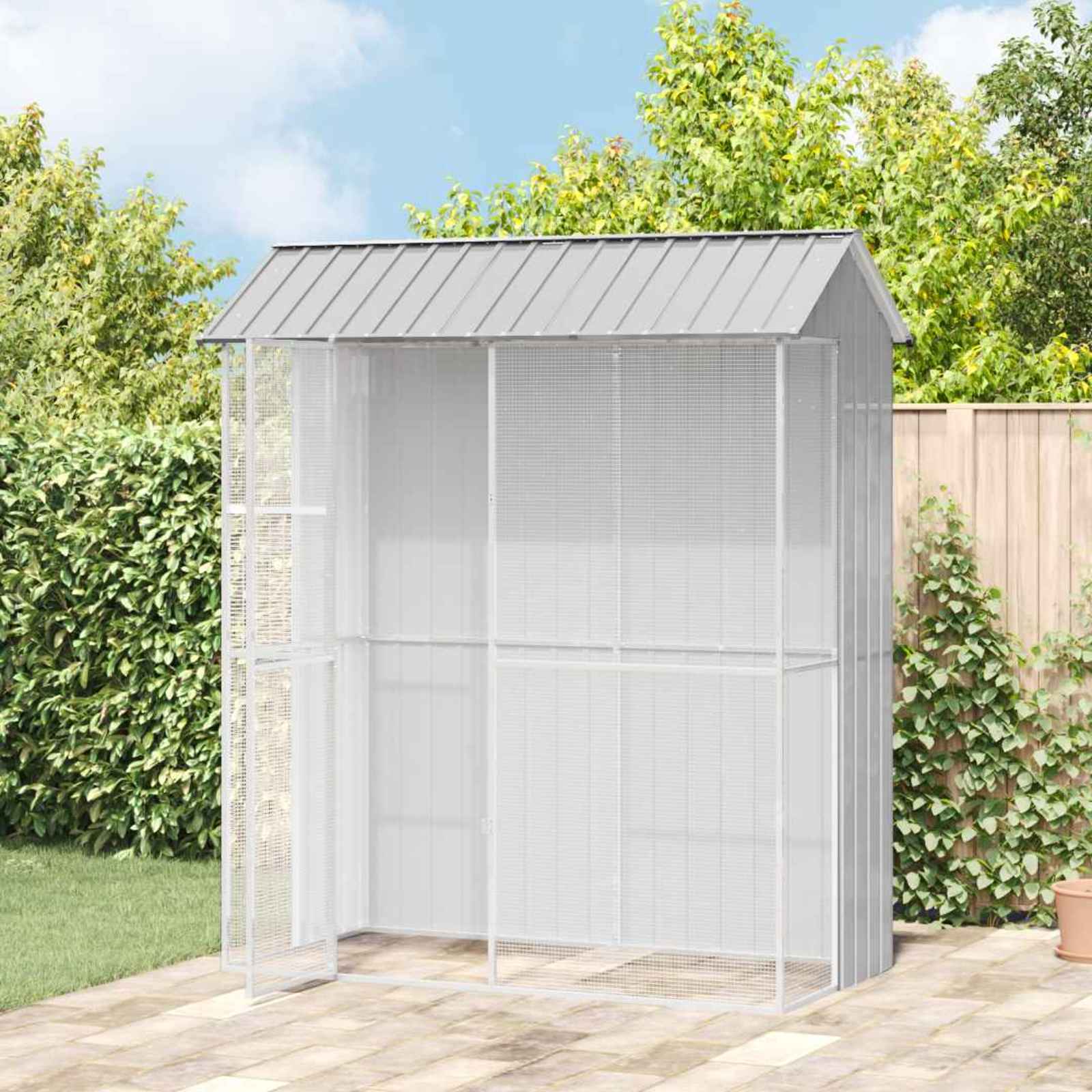 Cușcă pentru păsări Gri 215 x 110 x 247 cm Oțel Galvanizat GartenMobel Dekor