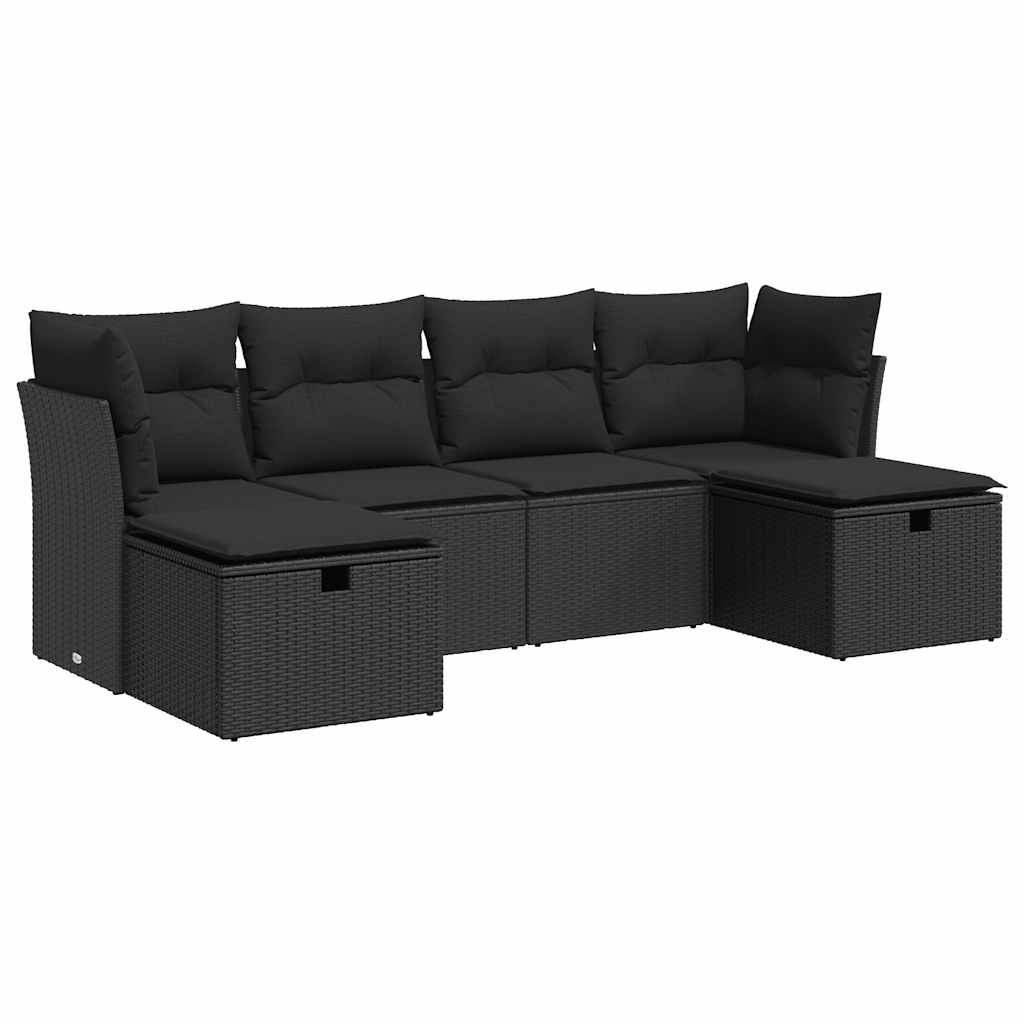 Set mobilier de grădină cu perne, 6 piese, negru, poliratan GartenMobel Dekor