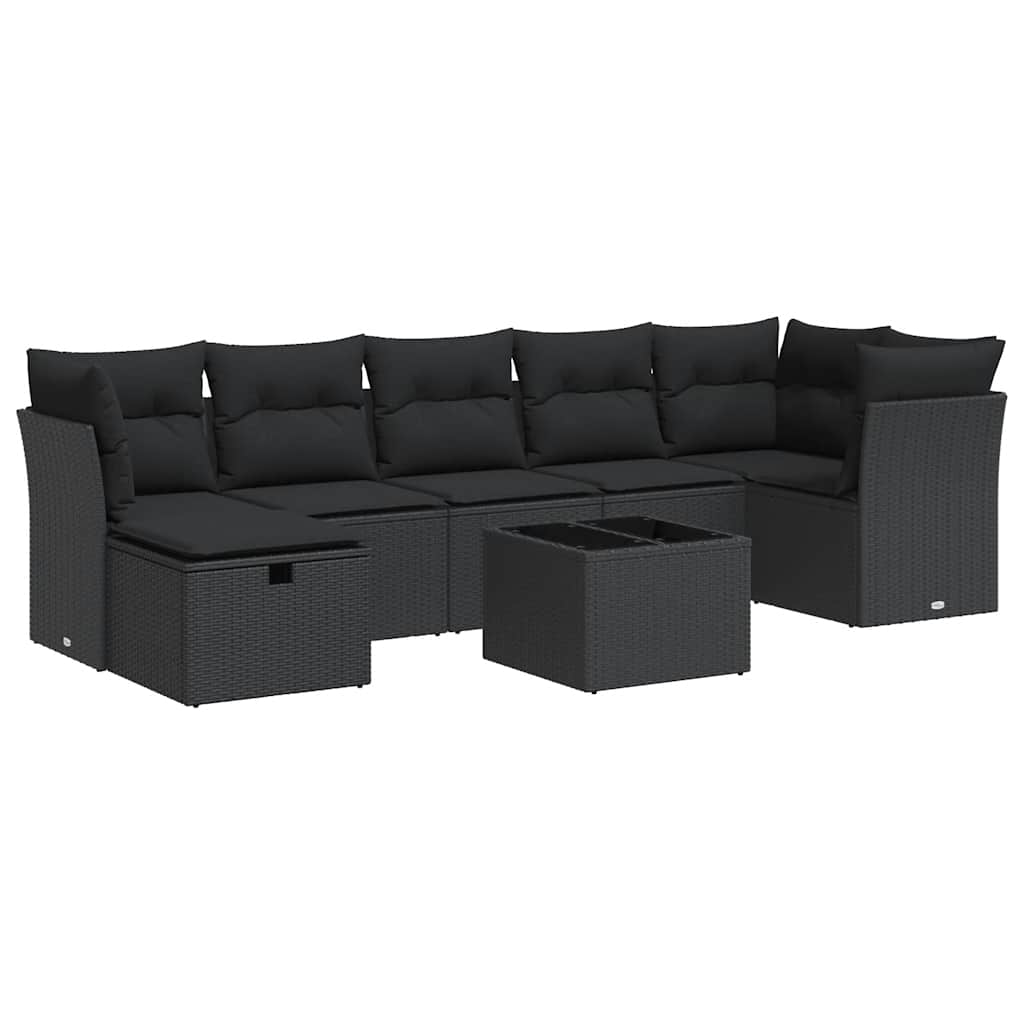 Set mobilier de grădină cu perne, 8 piese, negru, poliratan GartenMobel Dekor