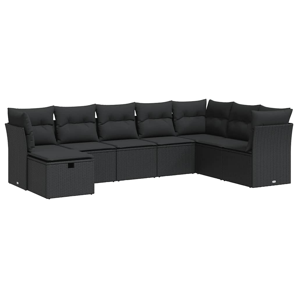 Set mobilier de grădină cu perne, 8 piese, negru, poliratan GartenMobel Dekor