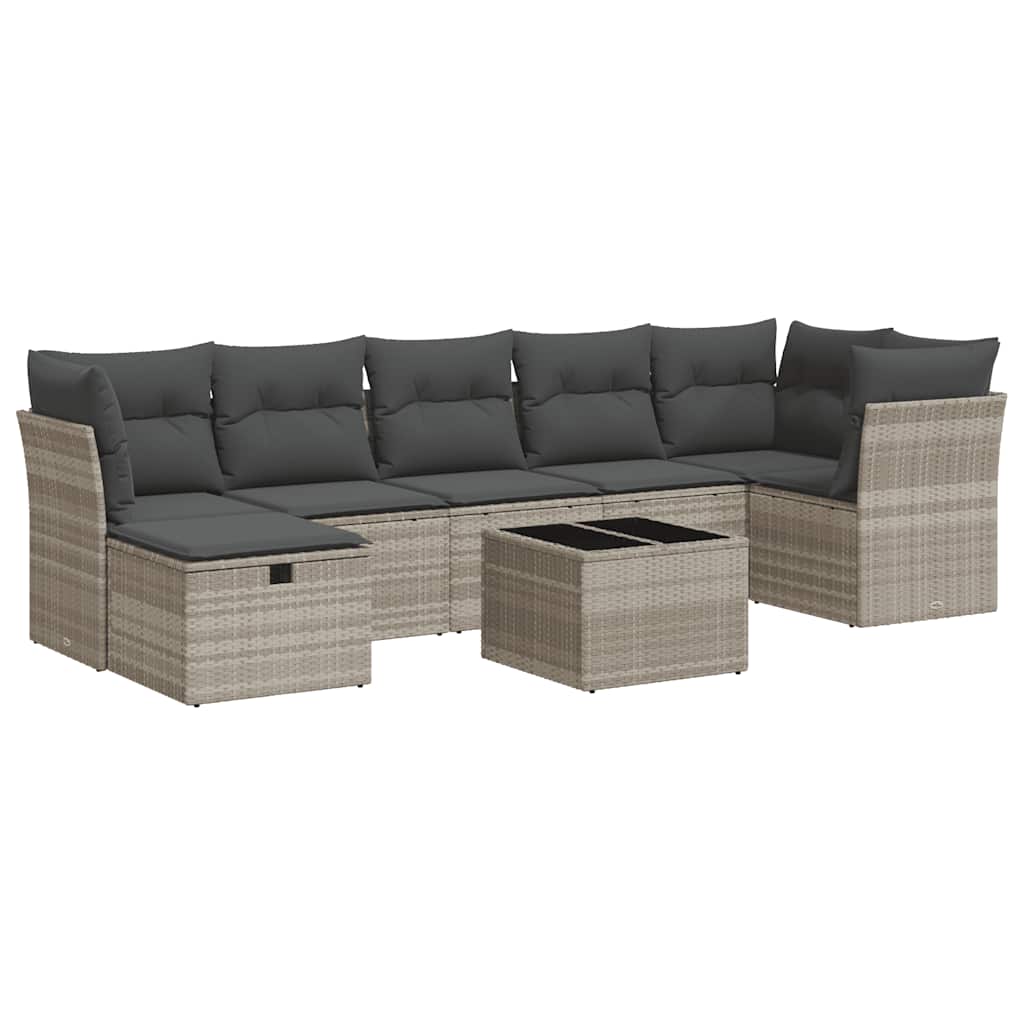 Set mobilier de grădină cu perne, 8 piese gri deschis poliratan GartenMobel Dekor