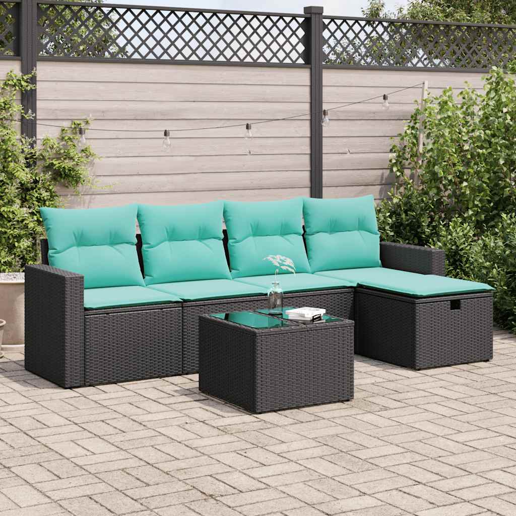 Set mobilier de grădină cu perne, 6 piese, negru, poliratan GartenMobel Dekor