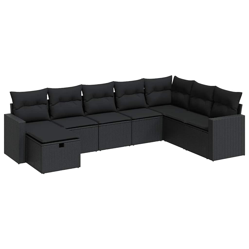 Set mobilier de grădină cu perne, 8 piese, negru, poliratan GartenMobel Dekor