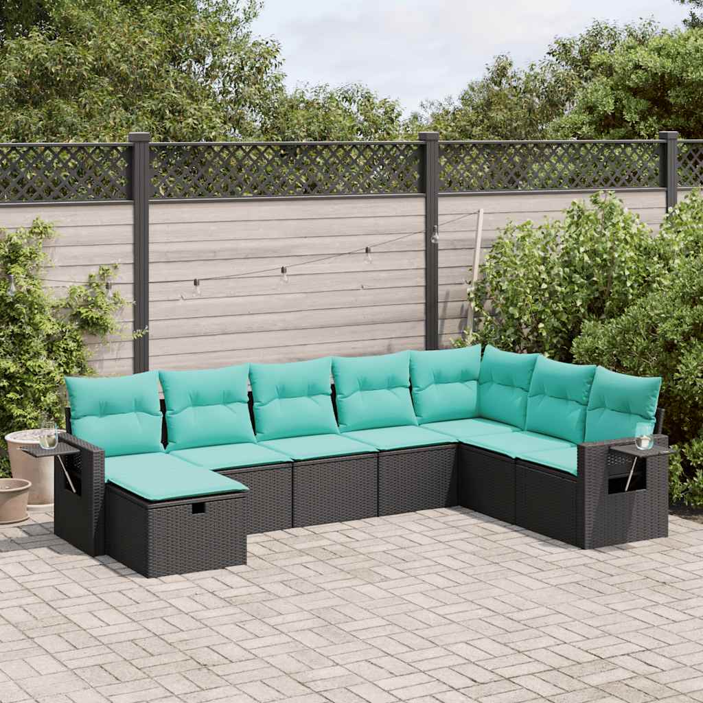 Set mobilier de grădină cu perne, 8 piese, negru, poliratan GartenMobel Dekor