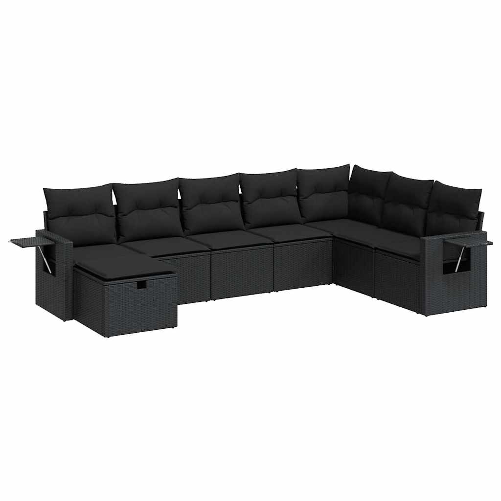 Set mobilier de grădină cu perne, 8 piese, negru, poliratan GartenMobel Dekor
