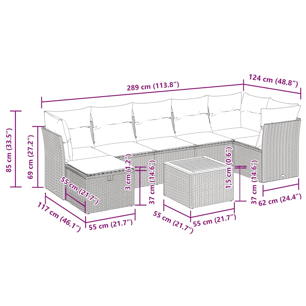 Set canapele de grădină cu perne, 8 piese, gri, poliratan GartenMobel Dekor