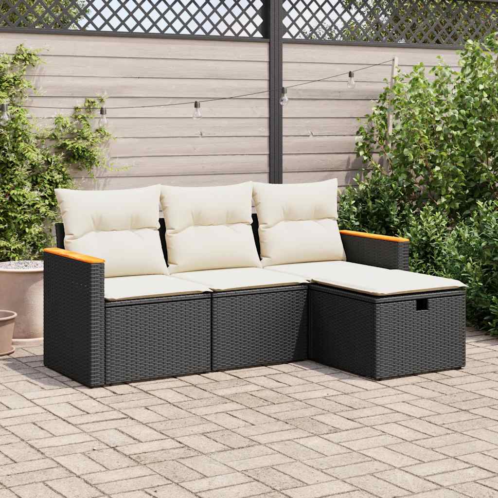 Set mobilier de grădină cu perne, 4 piese, negru, poliratan GartenMobel Dekor