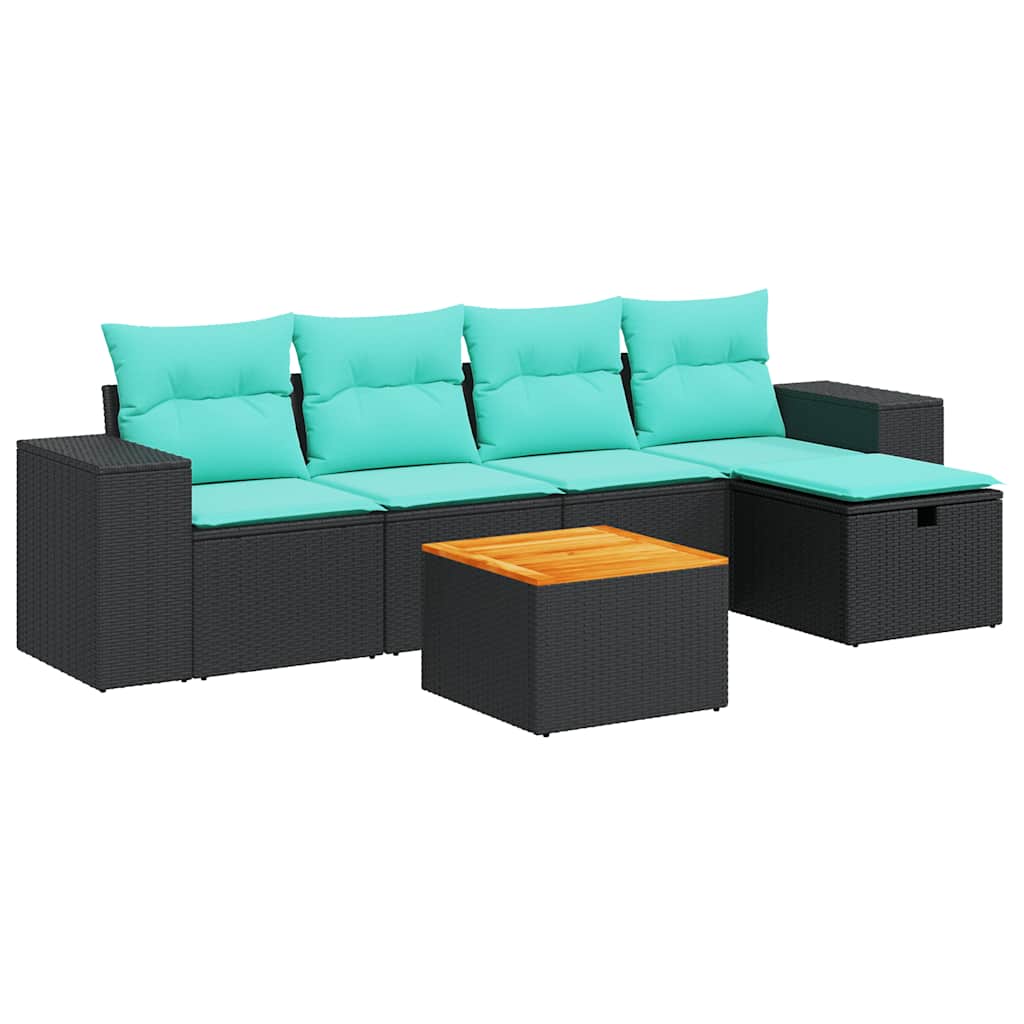 Set mobilier de grădină cu perne, 6 piese, negru, poliratan GartenMobel Dekor