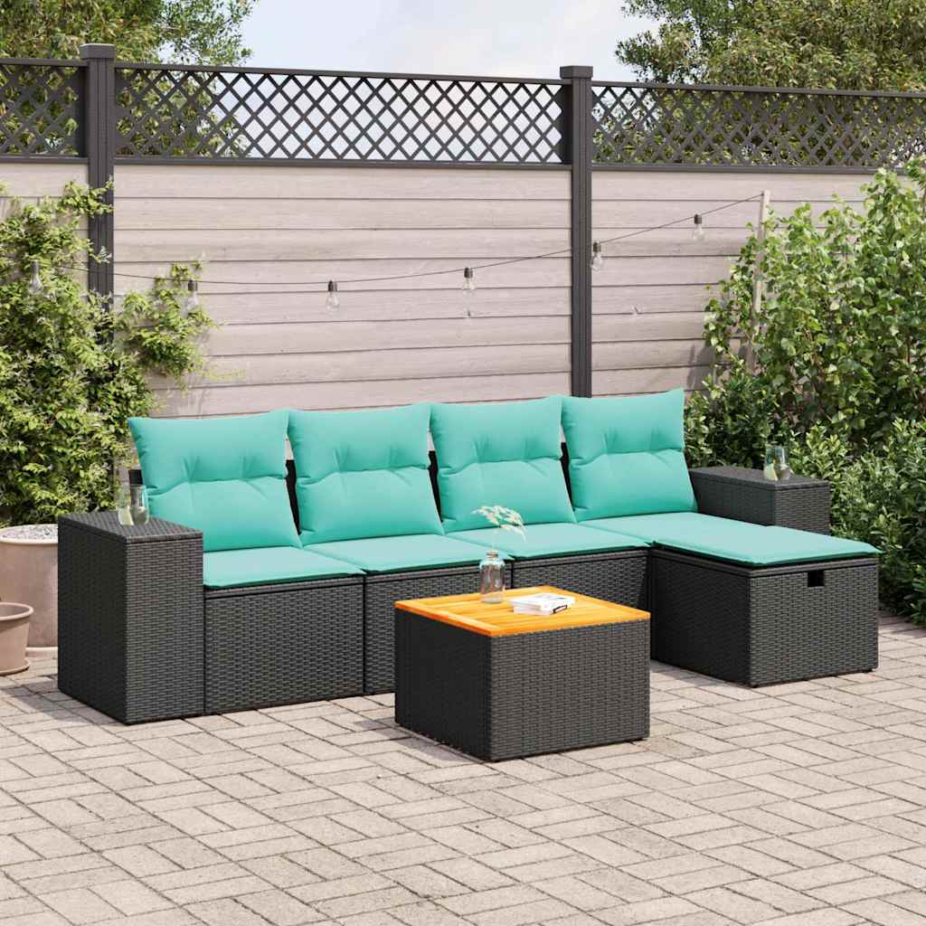 Set mobilier de grădină cu perne, 6 piese, negru, poliratan GartenMobel Dekor