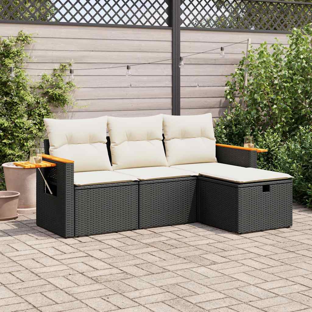 Set mobilier de grădină cu perne, 4 piese, negru, poliratan GartenMobel Dekor