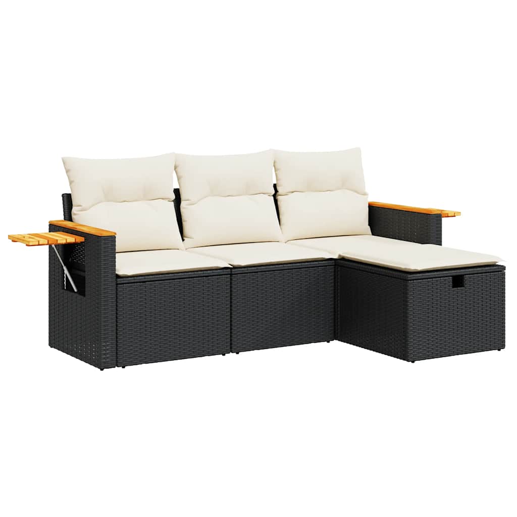 Set mobilier de grădină cu perne, 4 piese, negru, poliratan GartenMobel Dekor