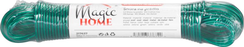 Sfoară de rufe PVC 30 m, 4 mm, cu miez din oțel, verde